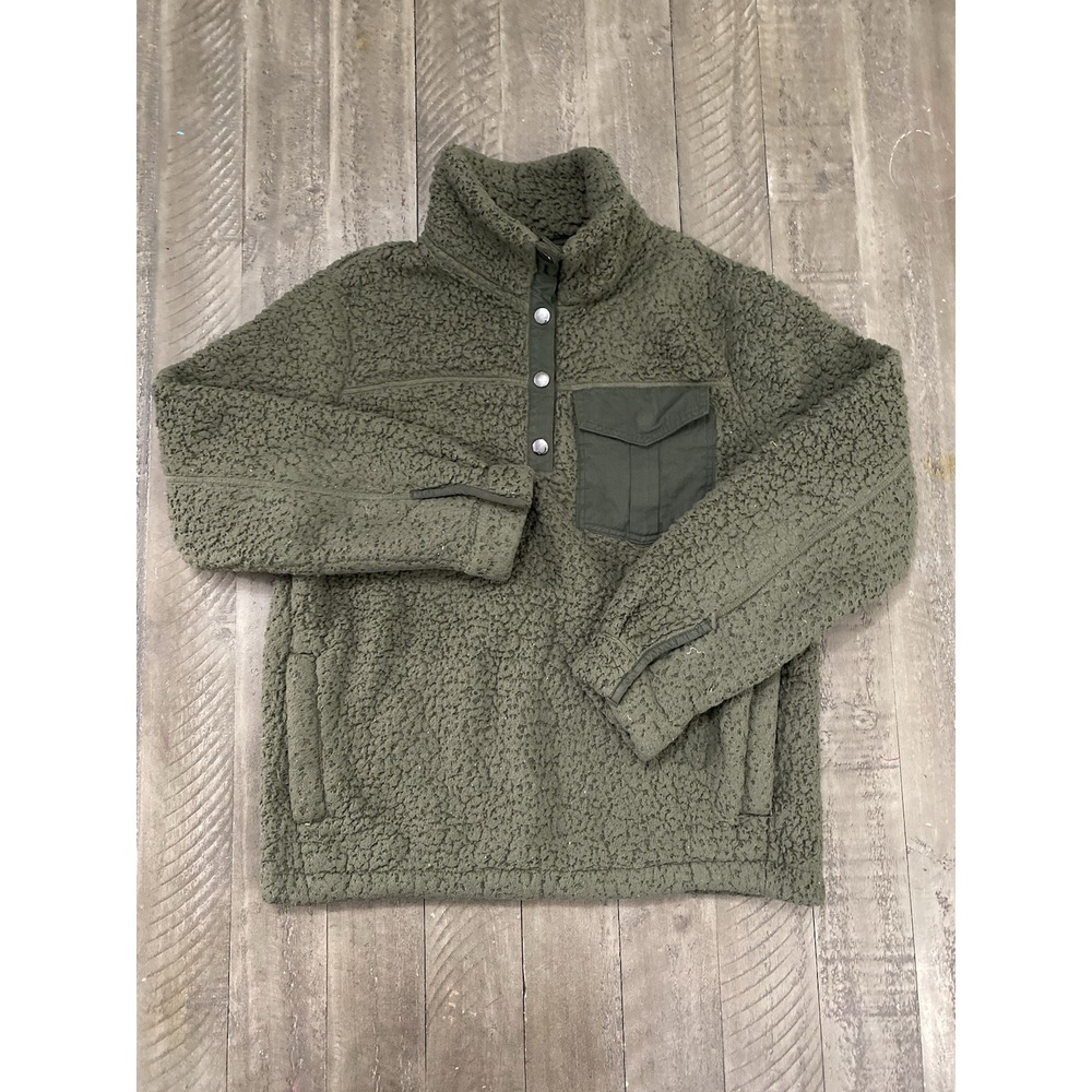 Abercrombie & Fitch Soft Sherpa Fleece Women's Sz M Olive Green Pullover Sweater